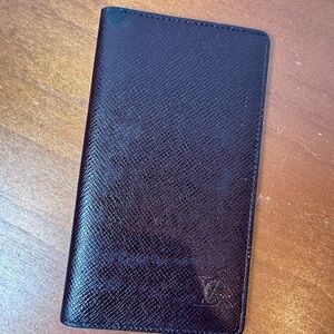 Louis Vuitton Taiga Black Long Wallet | Authentic in dark red